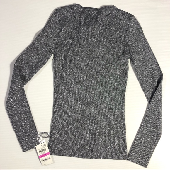 NWT INC Silver Keyhole Chest Cutout Metallic Top 0P - 2P - Picture 7 of 10